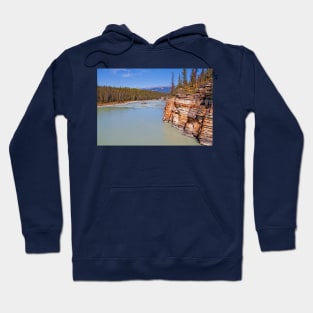 Canada. Canadian Rockies. Jasper National Park. Athabasca River. Cliff. Hoodie